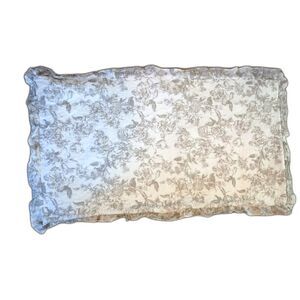 Shabby Chic Gray Floral Quilted King Pillow Sham Ruffled 100% cotton Toile